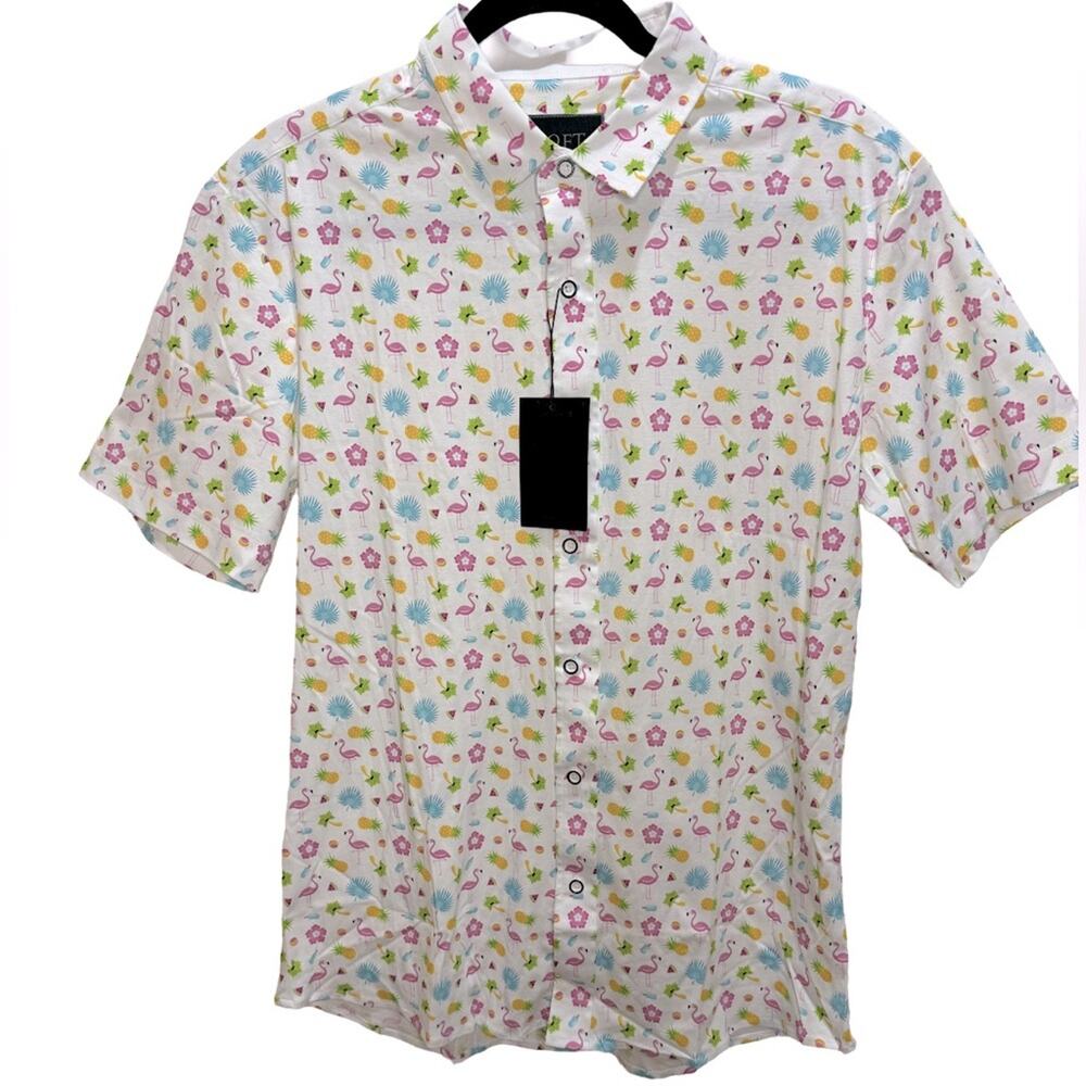 Loft 604 Flamingo Printed Button Down Shirt Size M
